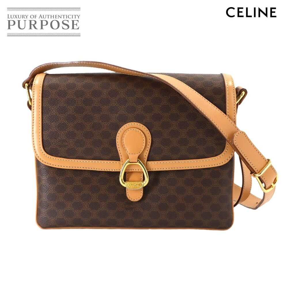 Celine Macadam Shoulder Bag Leather Brown
